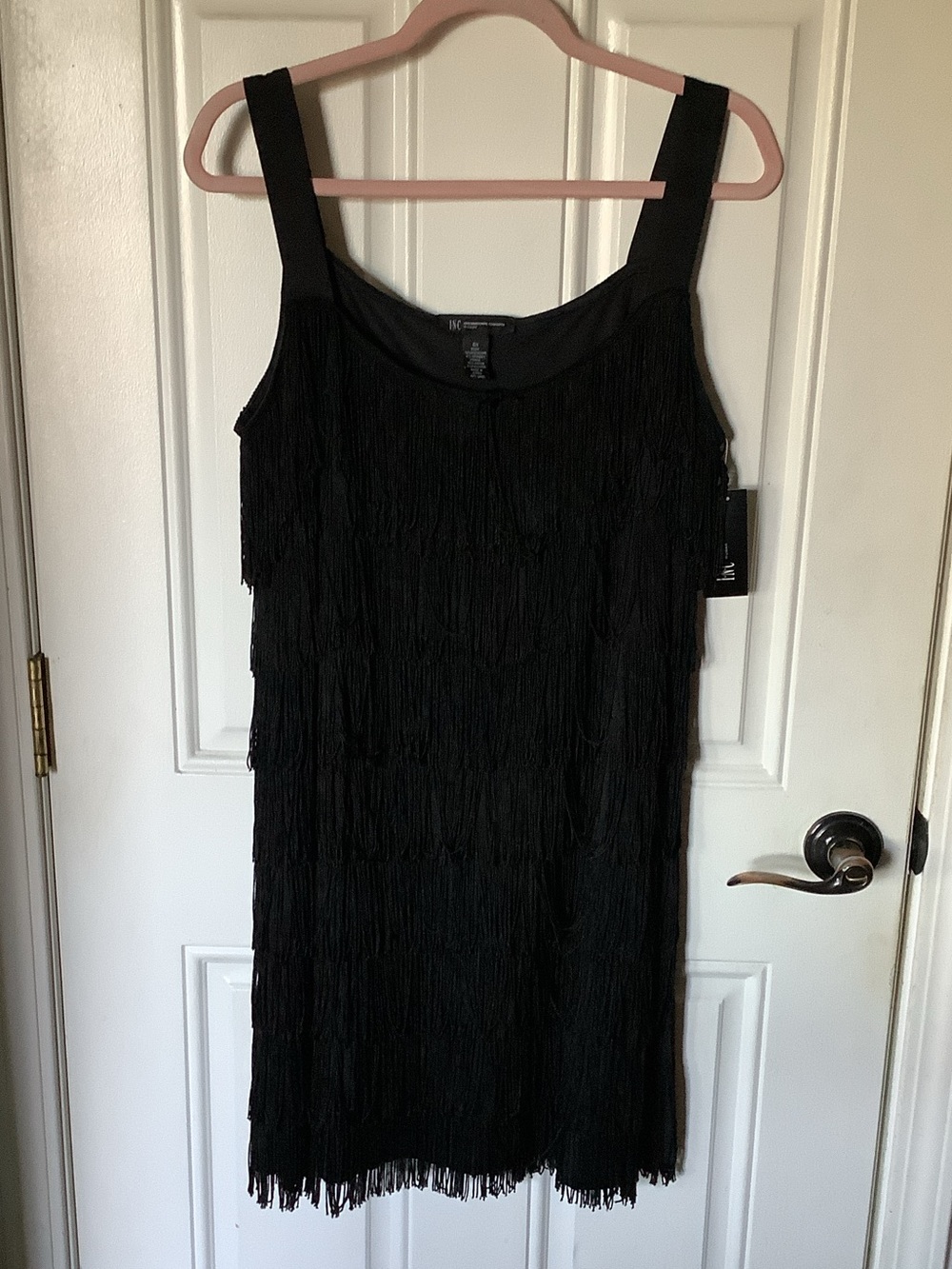 INC International Concepts Black Fringe Mini Dress